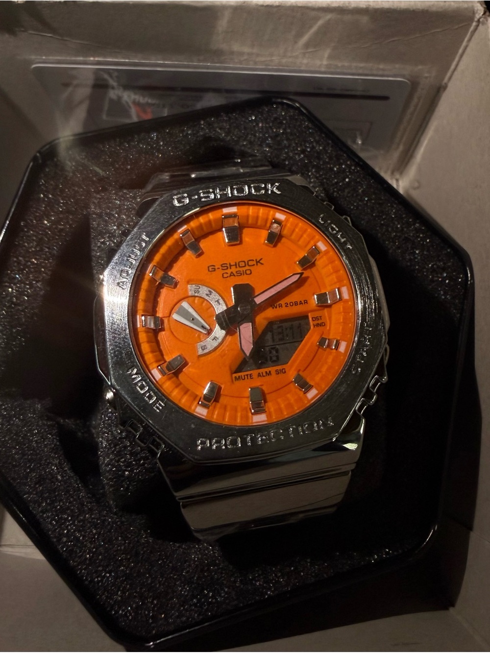 Casio G-SHOCK Silver Watch with Stylish Orange Dial